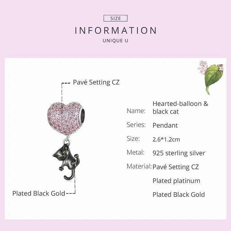 Heart Hanging Black Cat Charm