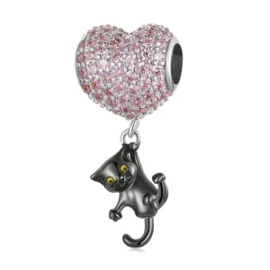 Heart Hanging Black Cat Charm