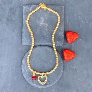 Heart Red Stone Gold Necklace