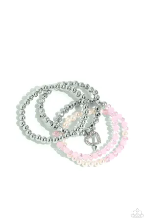 Heart-struck Haute - Pink - Rhinestone Encrusted Heart and Arrow Beaded Paparazzi Stretchy Bracelet