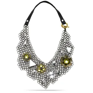 HEMATITE SILVER GOLD FLOWER CRYSTAL NECKLACES #284HT1101 (6C3)