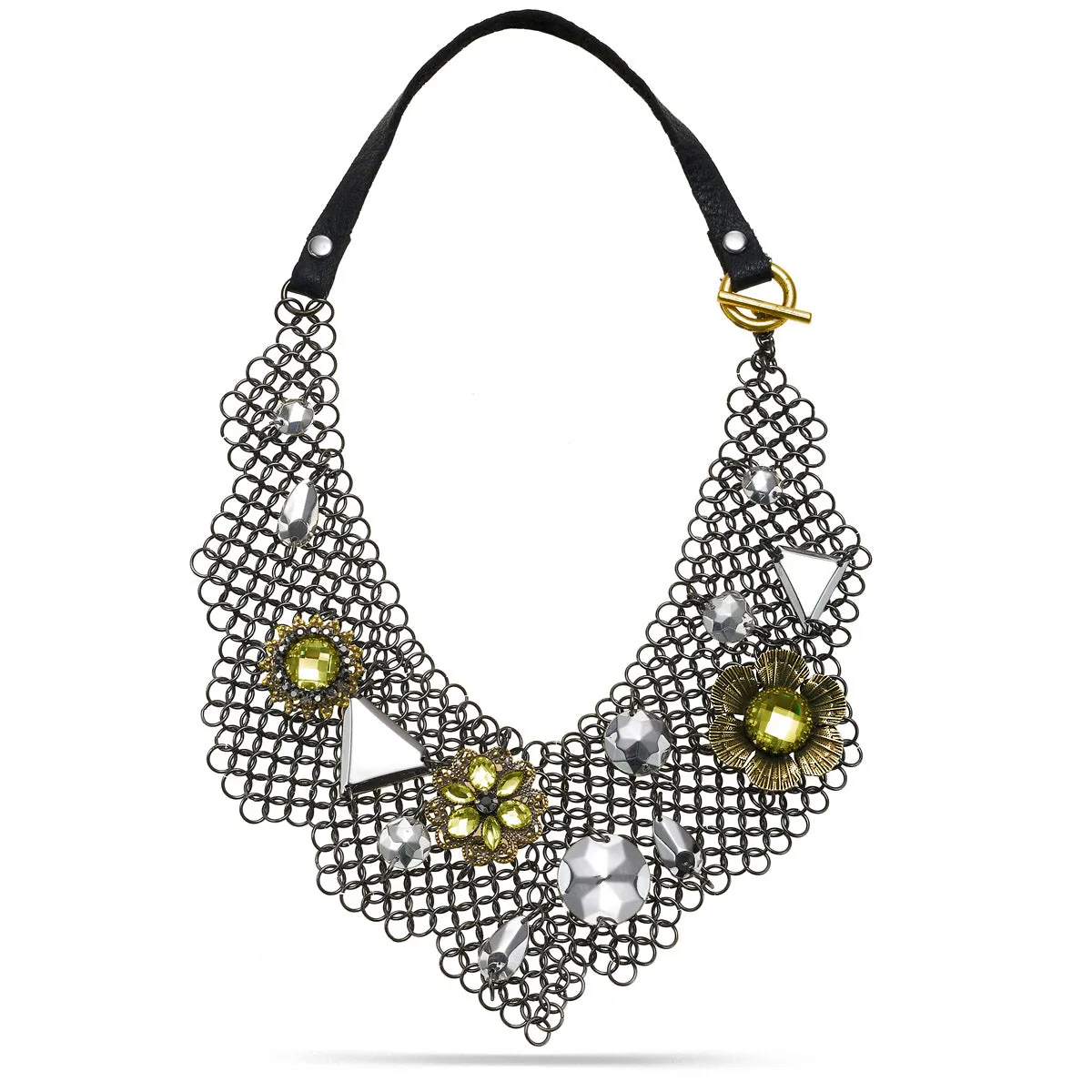 HEMATITE SILVER GOLD FLOWER CRYSTAL NECKLACES #284HT1101 (6C3)