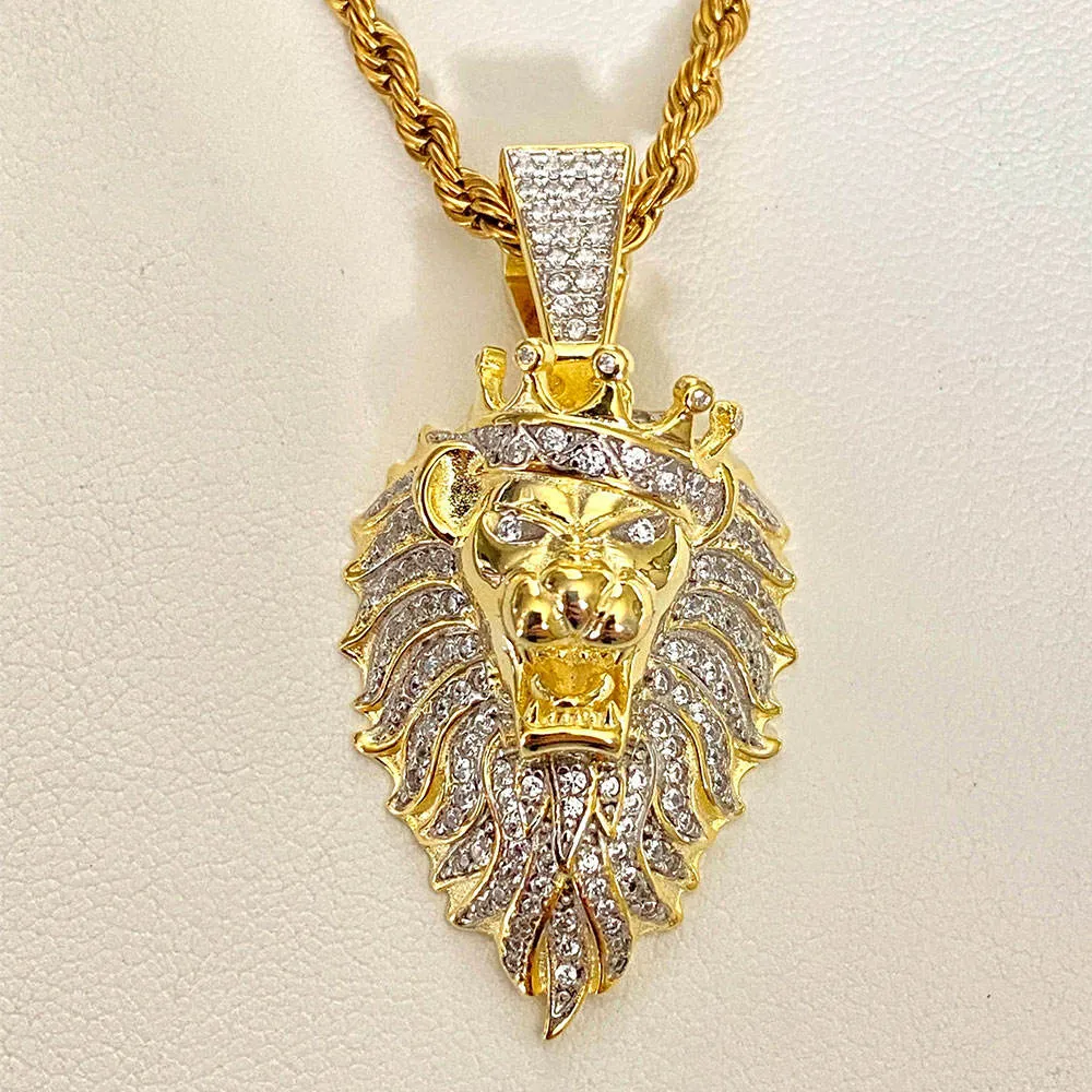 Hip Hop Rock Animal Lion Head Gold Silver Plated Chain Necklaces Pendant For Men Fashion Jewelry Spot Wholesale
