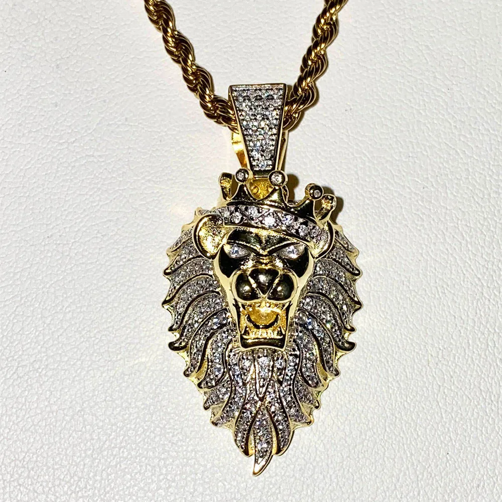 Hip Hop Rock Animal Lion Head Gold Silver Plated Chain Necklaces Pendant For Men Fashion Jewelry Spot Wholesale