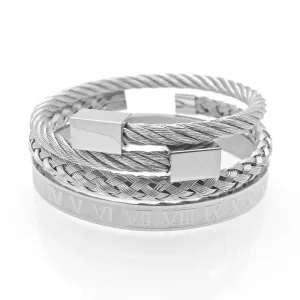 Hip Hop Stainless Steel Cuff Bangle Bracelet Set