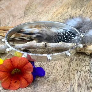 Hobnail Rustic Hammered Bangle Sterling Silver Bracelet