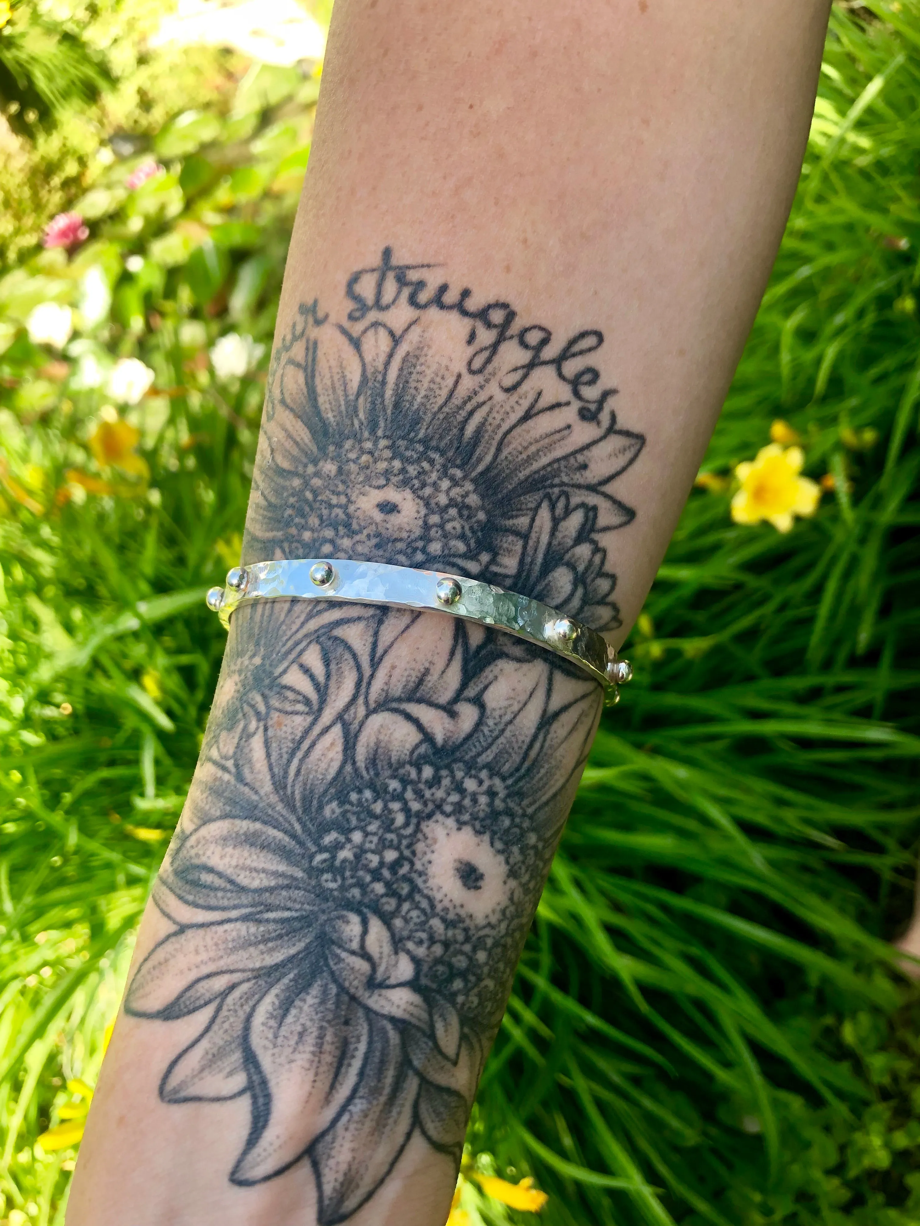 Hobnail Rustic Hammered Bangle Sterling Silver Bracelet