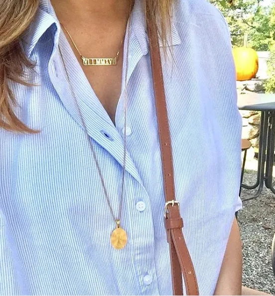 Hollow Roman Numeral Bar Necklace