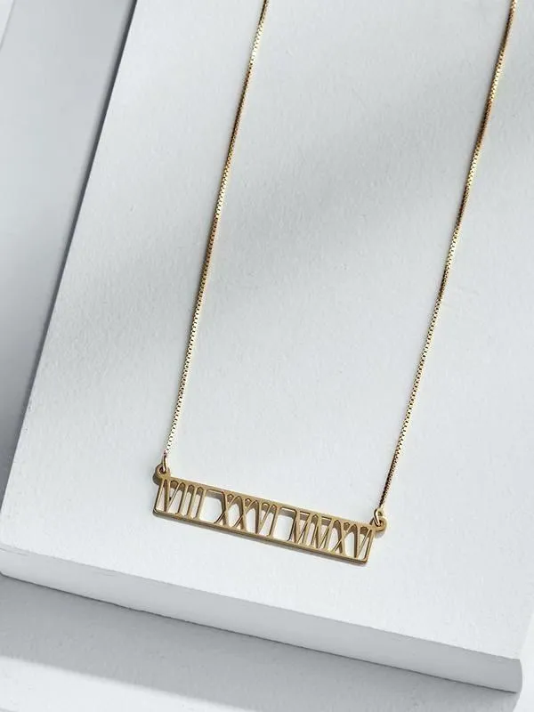Hollow Roman Numeral Bar Necklace