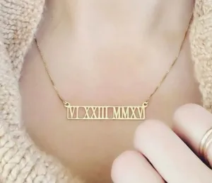 Hollow Roman Numeral Bar Necklace