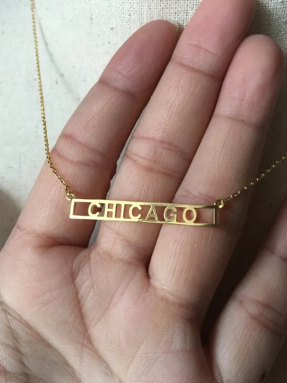 Hollow Roman Numeral Bar Necklace