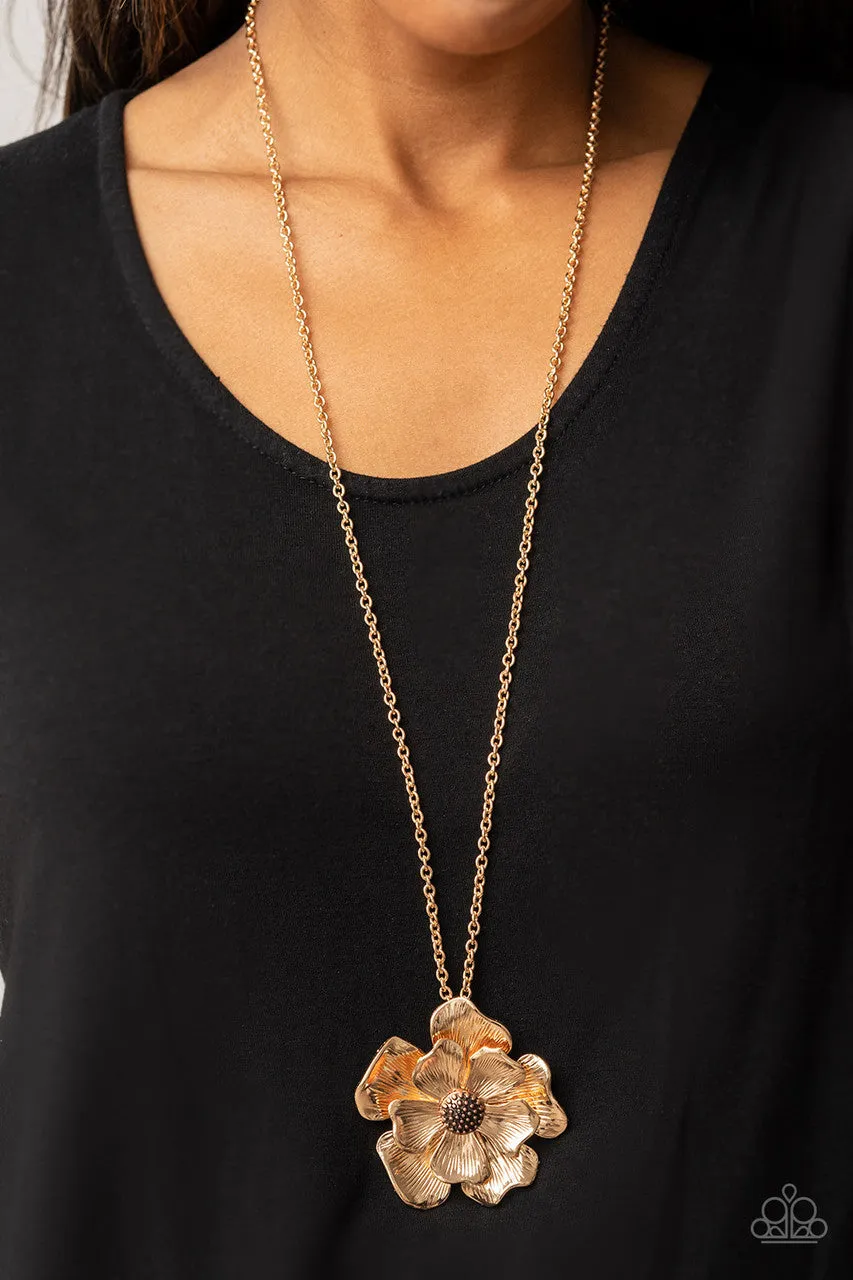 Homegrown Glamour - Gold - Flower Paparazzi Long Necklace