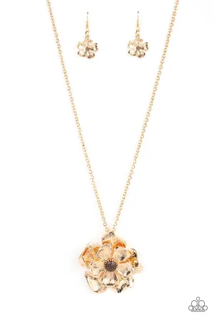 Homegrown Glamour - Gold - Flower Paparazzi Long Necklace