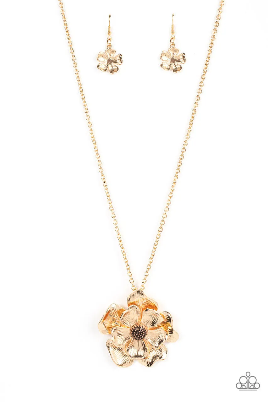 Homegrown Glamour - Gold - Flower Paparazzi Long Necklace