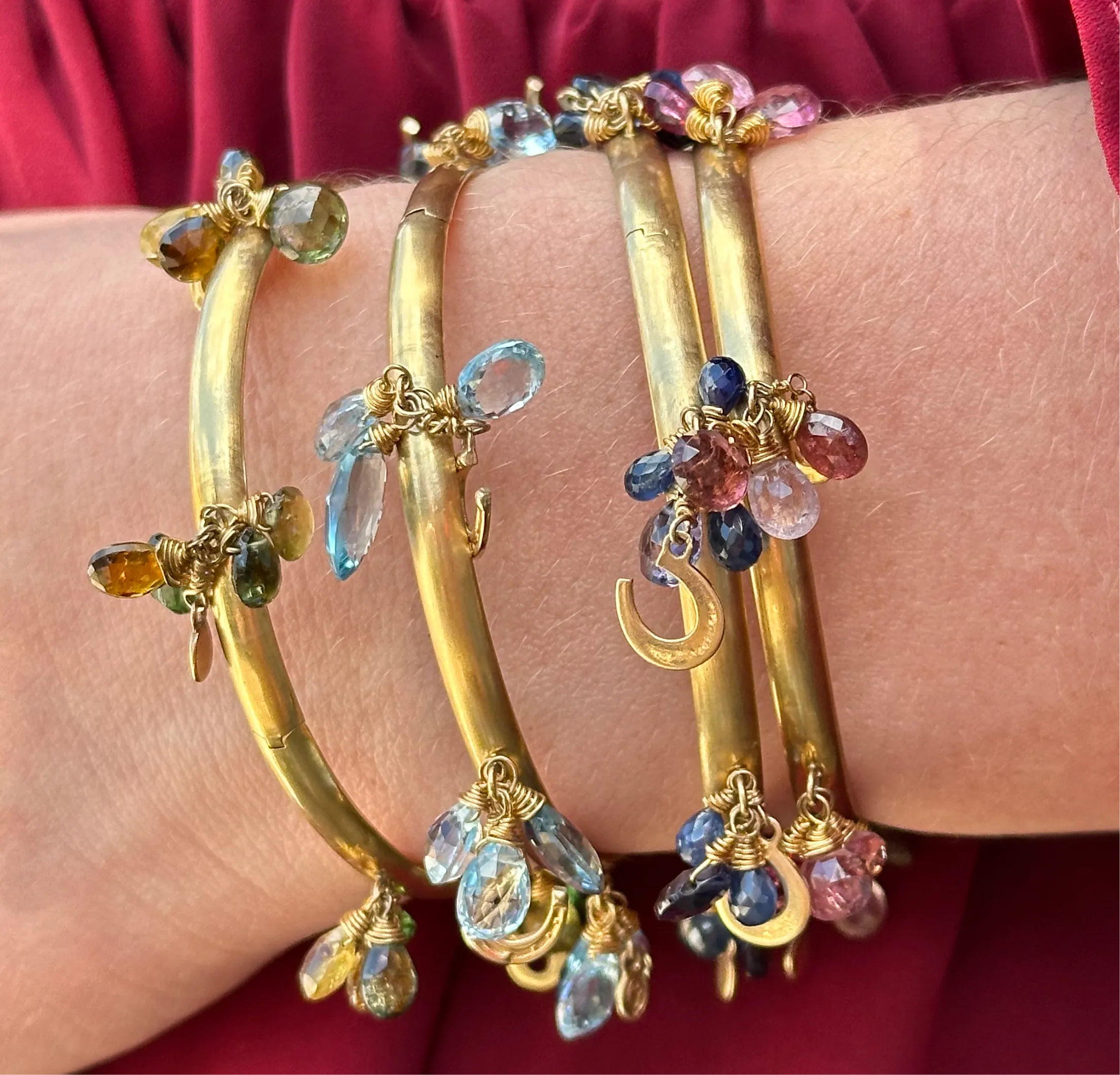Horseshoe Bracelet,  Pink Tourmaline 14k gold Bangle