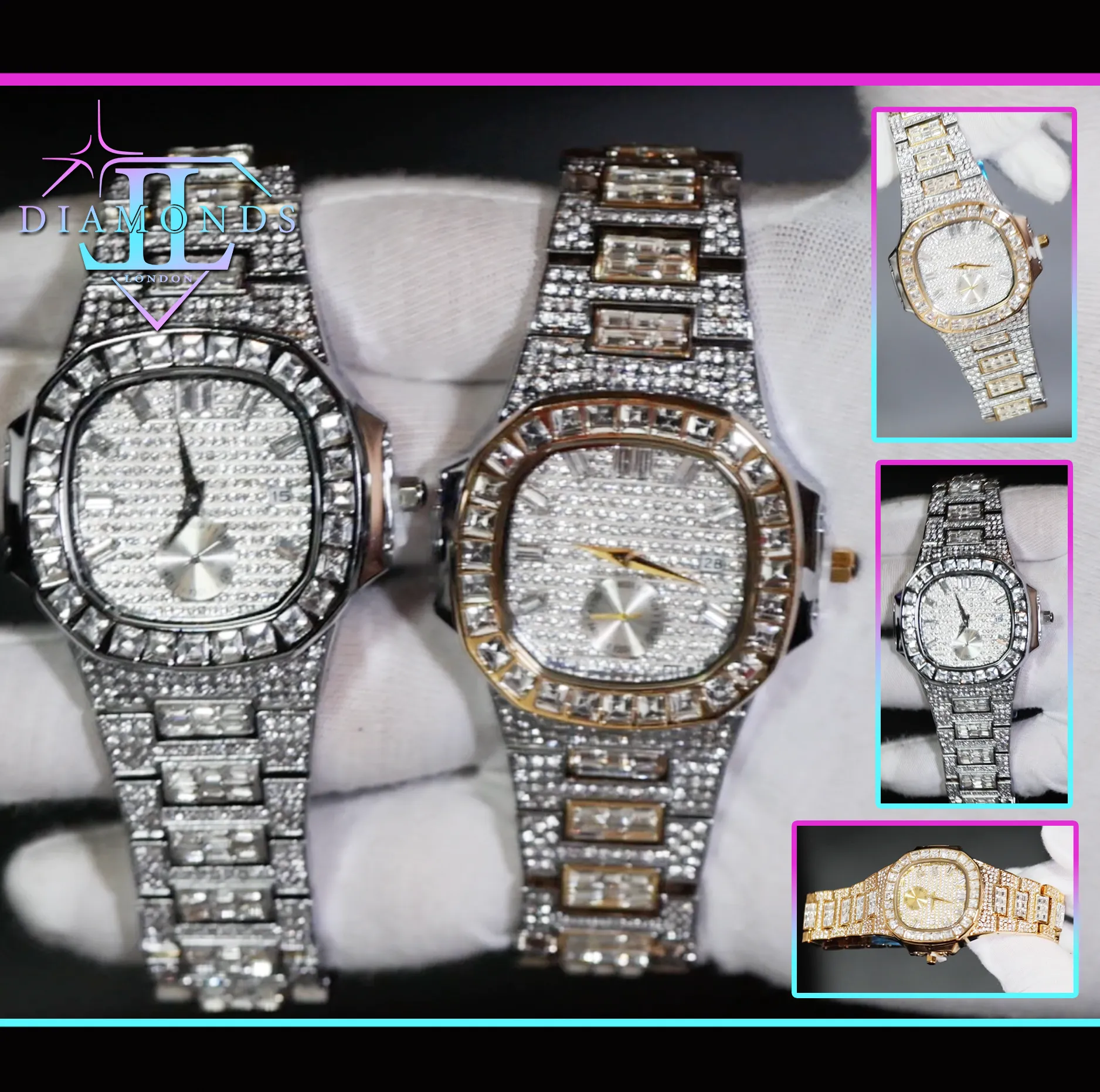 Iced Out Watch | Mens Iced Out Watch | Hip Hop Baguette Diamond Watch