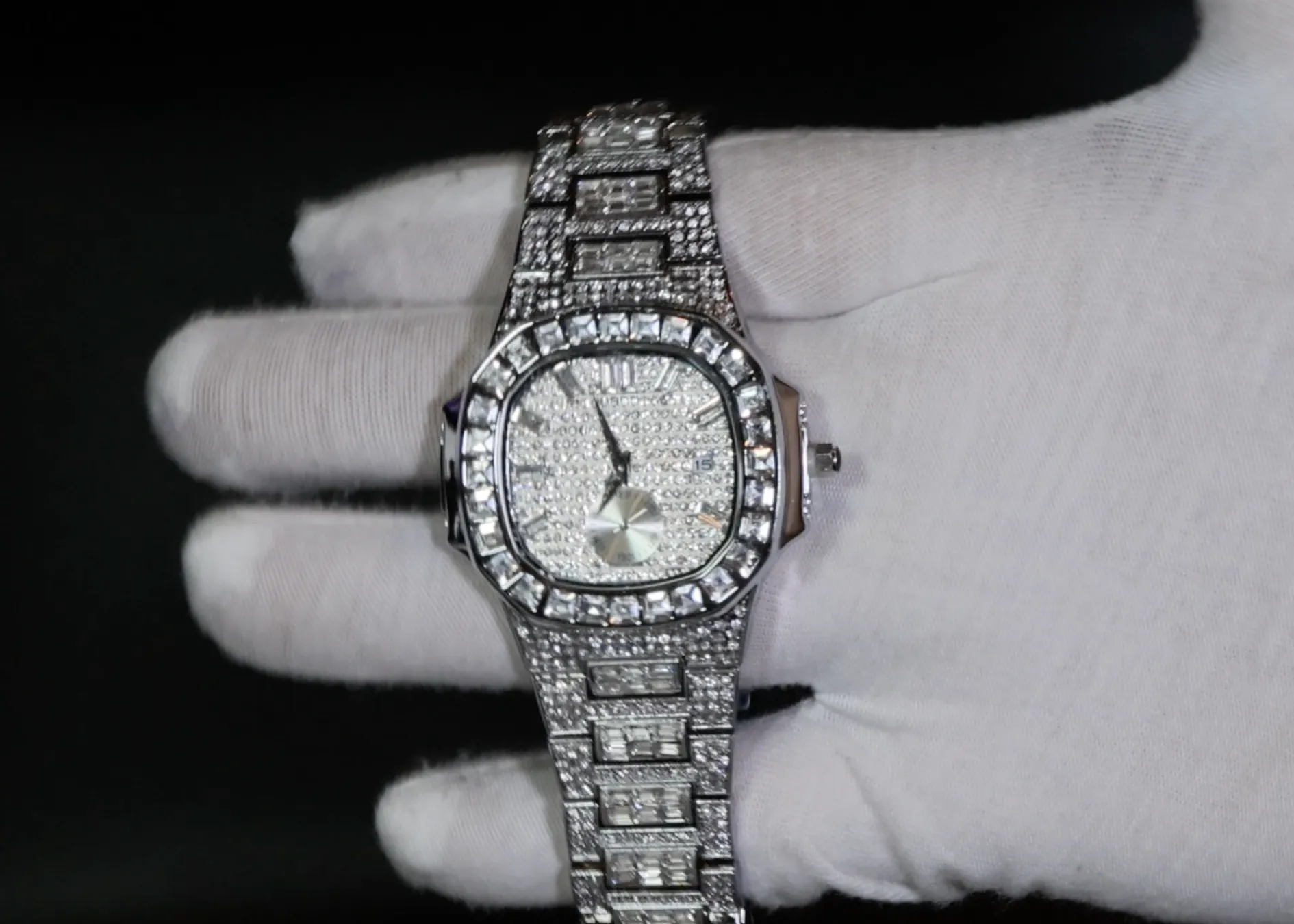 Iced Out Watch | Mens Iced Out Watch | Hip Hop Baguette Diamond Watch