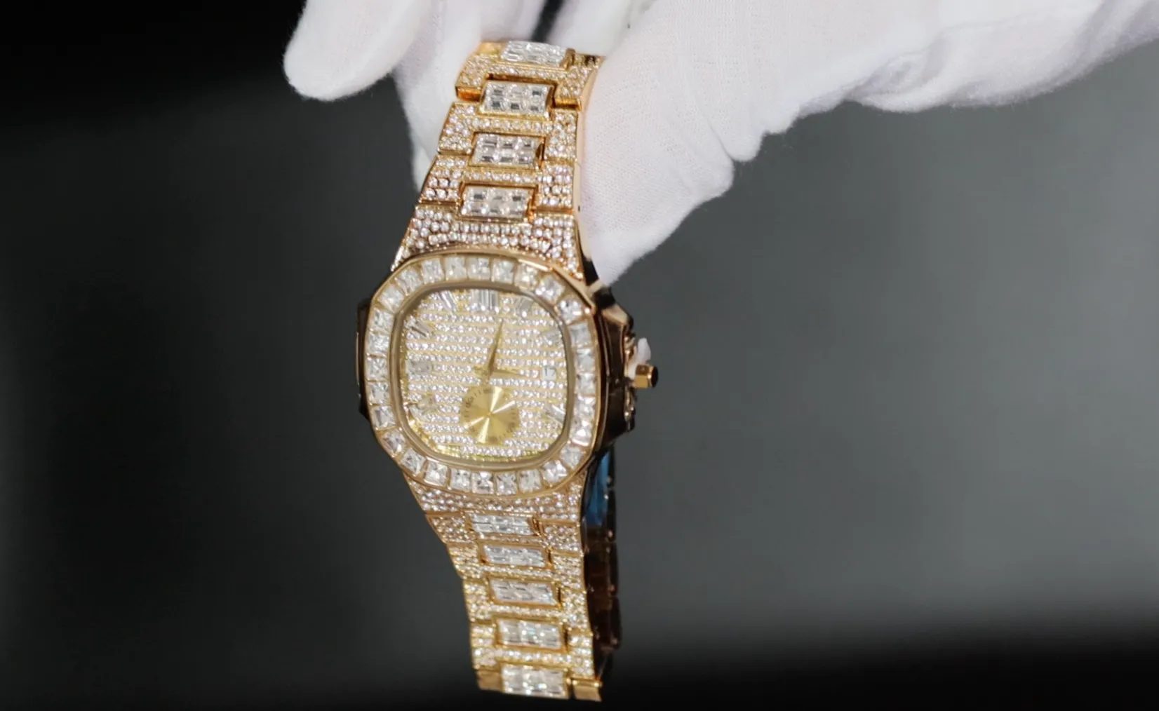 Iced Out Watch | Mens Iced Out Watch | Hip Hop Baguette Diamond Watch