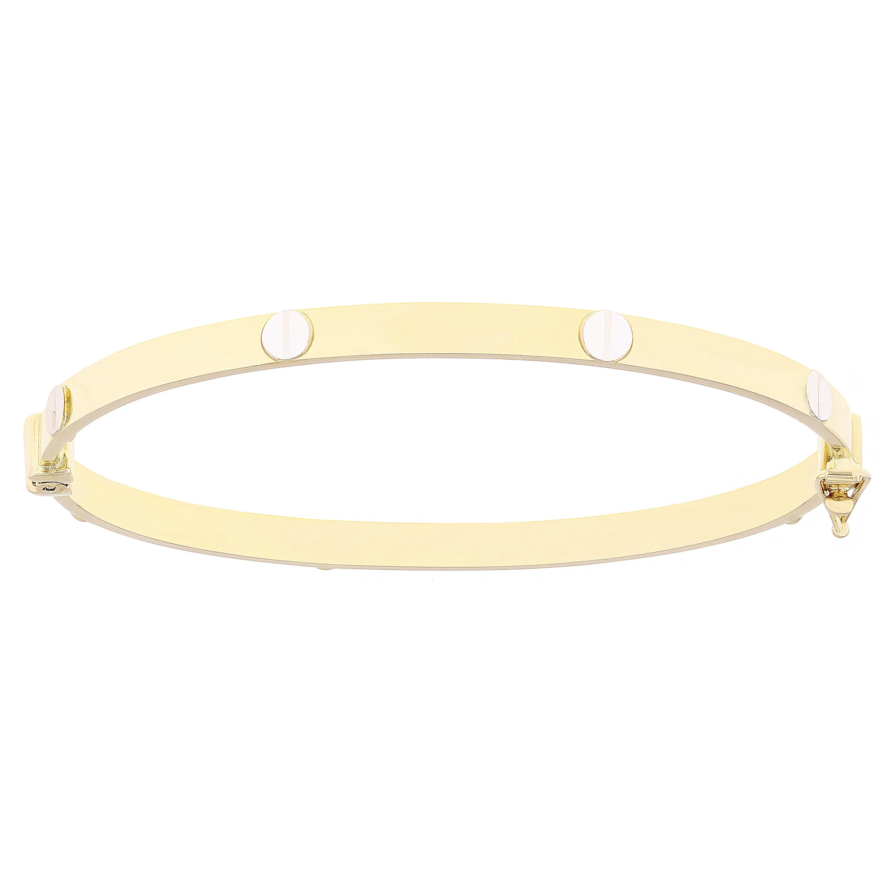 Italian 14k Yellow & White Gold Hollow Screw Design Bangle Bracelet 7" 5.2 grams