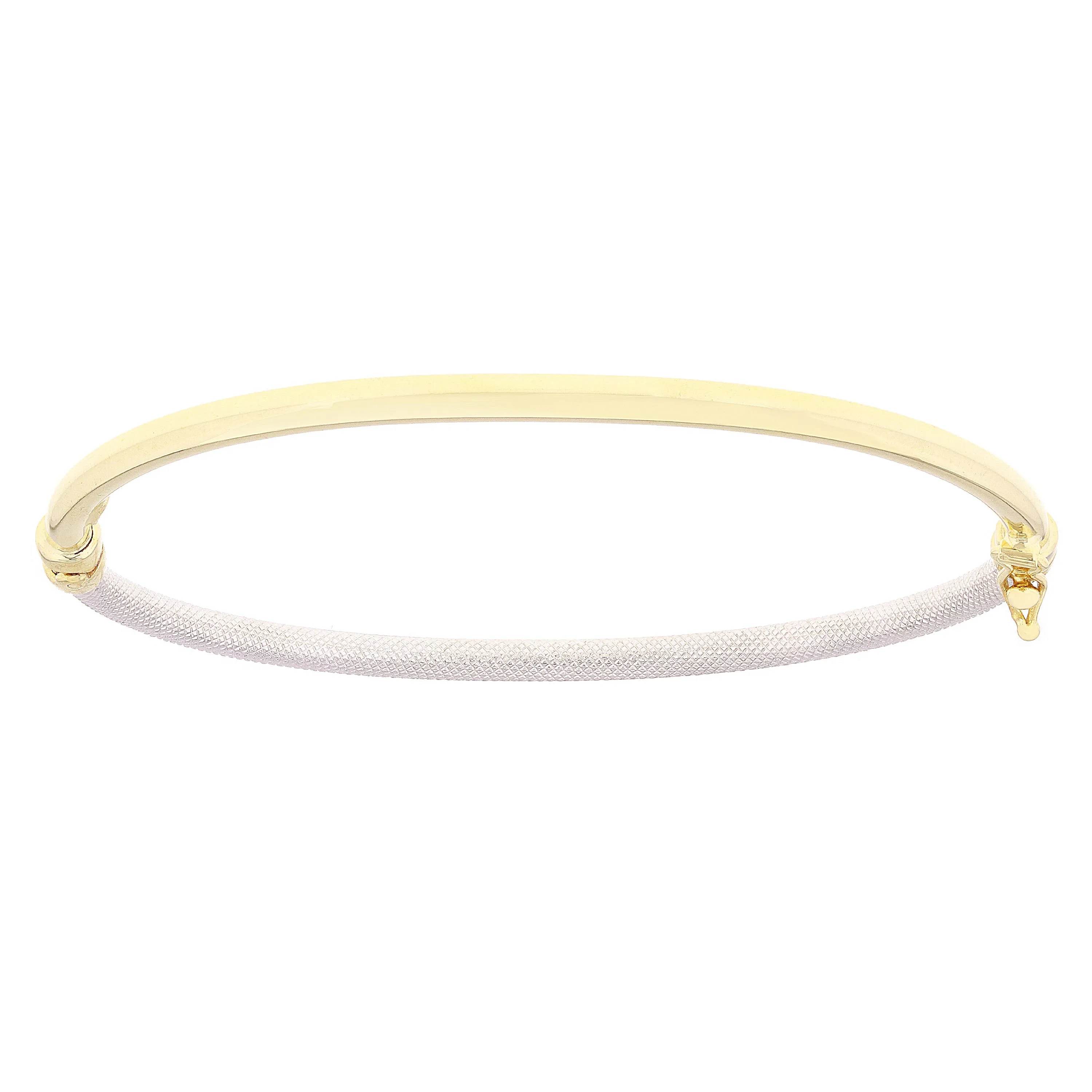 Italian 14k Yellow & White Gold Snakeskin & Shine Hollow Oval Bangle Bracelet