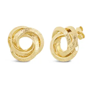 Italian 14k Yellow White or Rose Gold Knife Edge Greek Key Love Knot Earrings