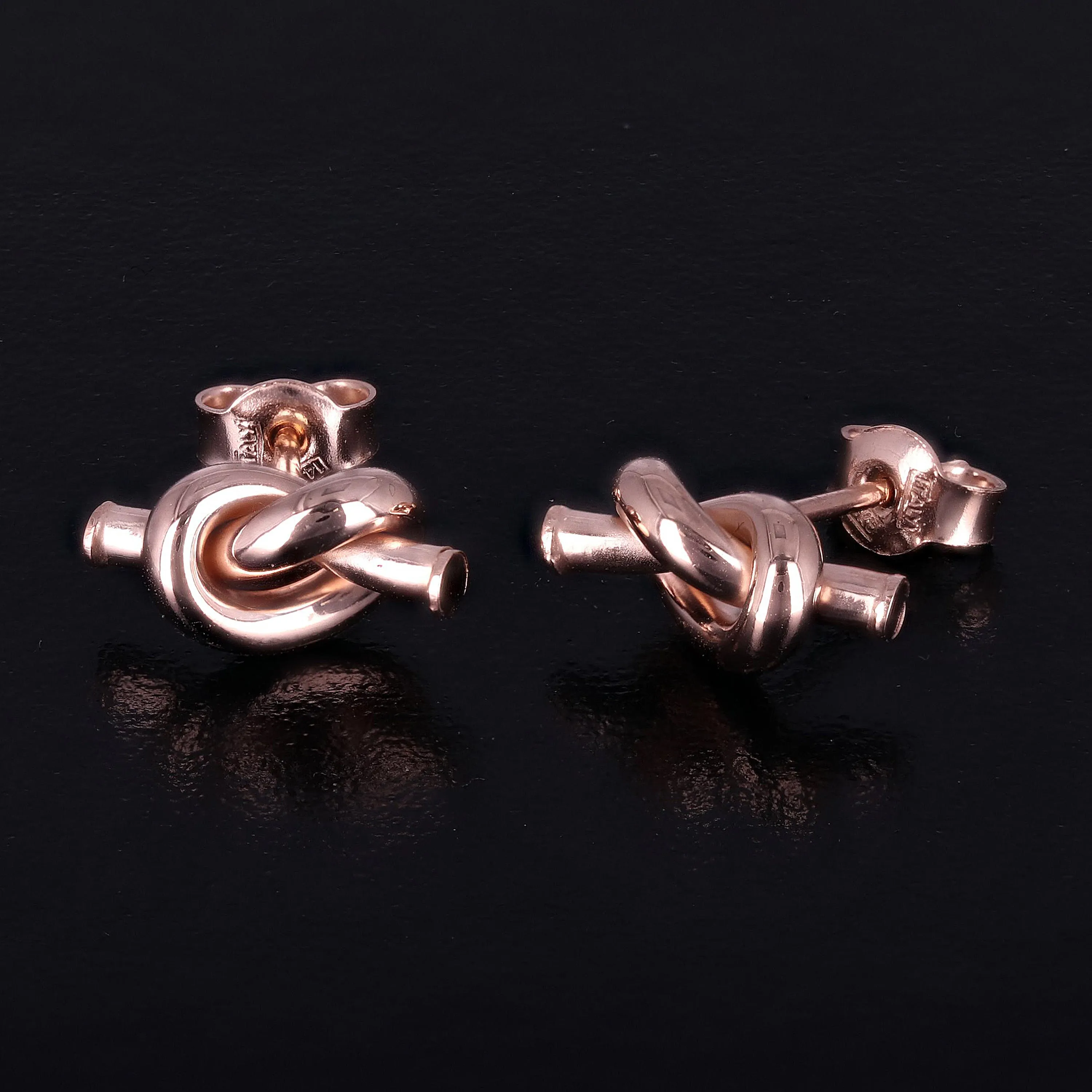Italian 14k Yellow White or Rose Gold Pretzel Love Knot Tubular Stud Earrings