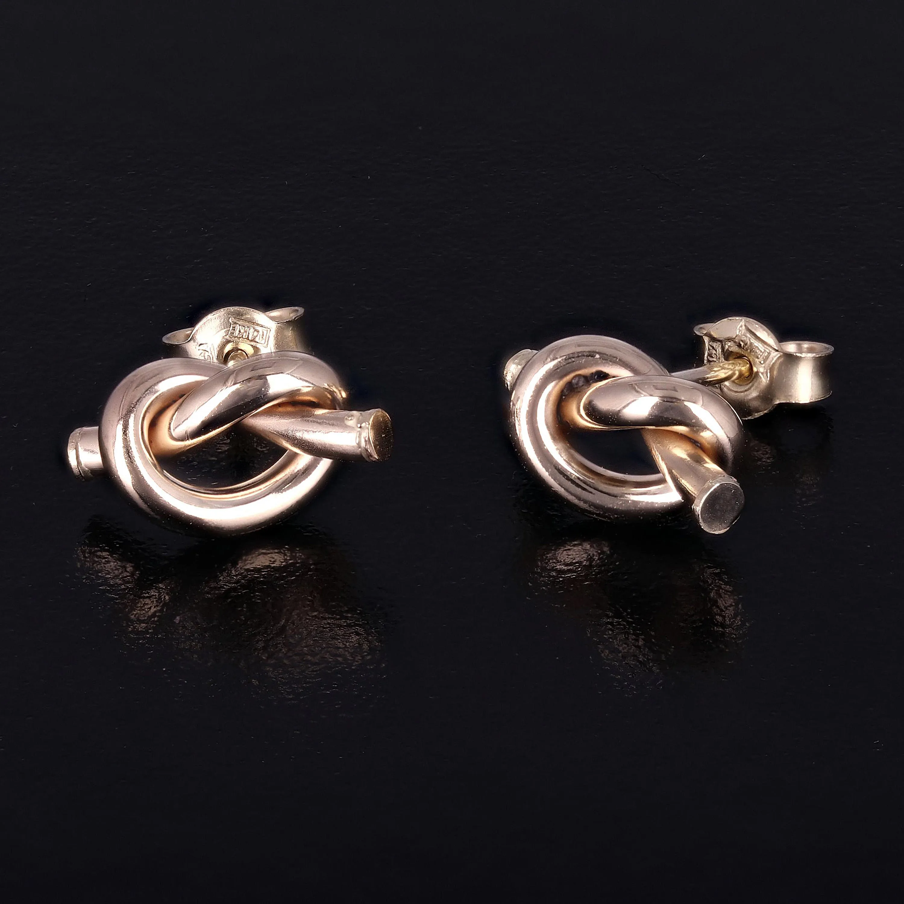 Italian 14k Yellow White or Rose Gold Pretzel Love Knot Tubular Stud Earrings