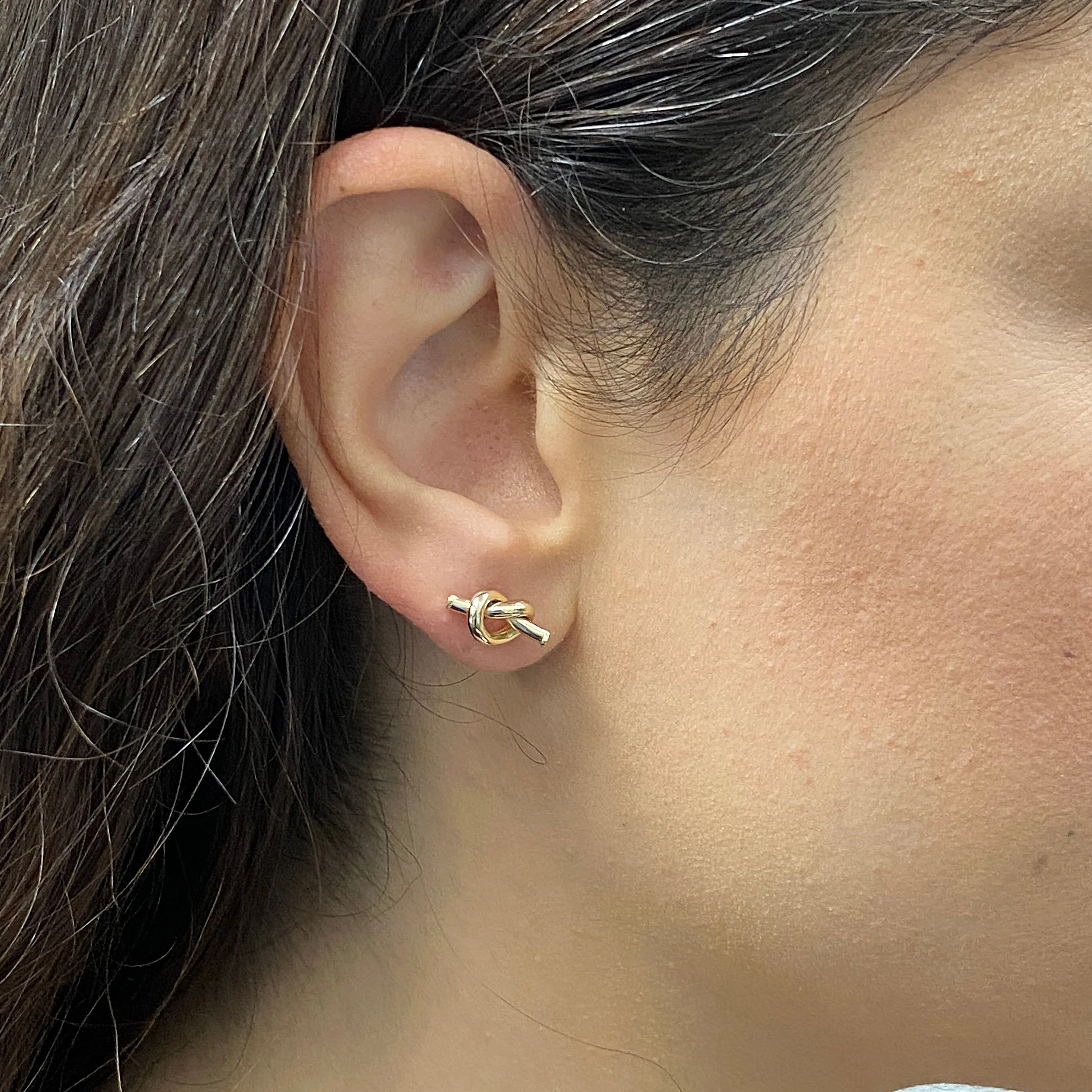 Italian 14k Yellow White or Rose Gold Pretzel Love Knot Tubular Stud Earrings