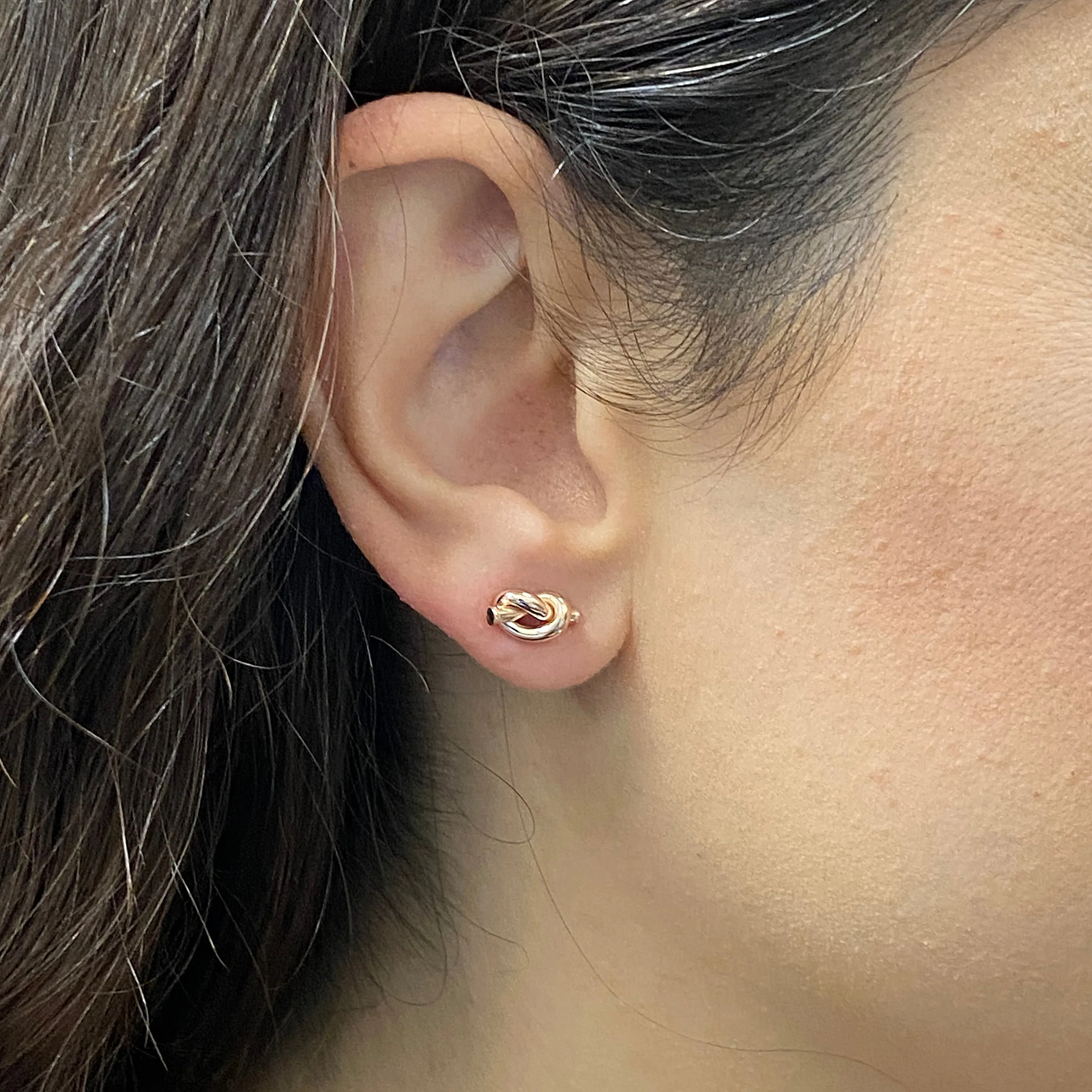 Italian 14k Yellow White or Rose Gold Pretzel Love Knot Tubular Stud Earrings