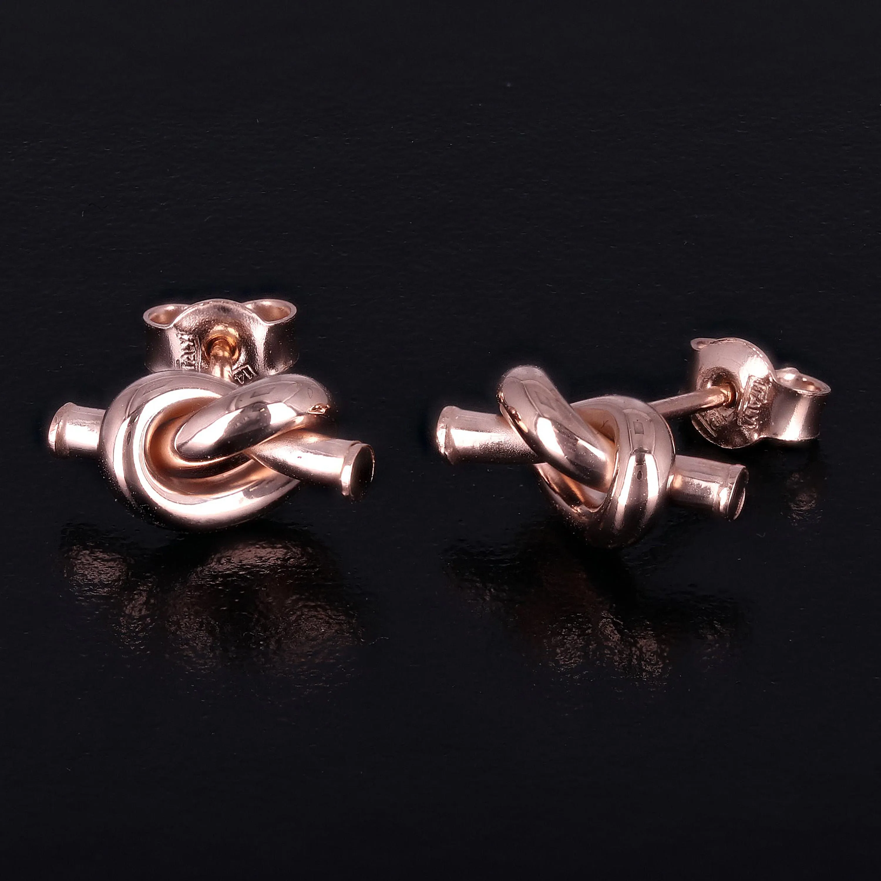 Italian 14k Yellow White or Rose Gold Pretzel Love Knot Tubular Stud Earrings