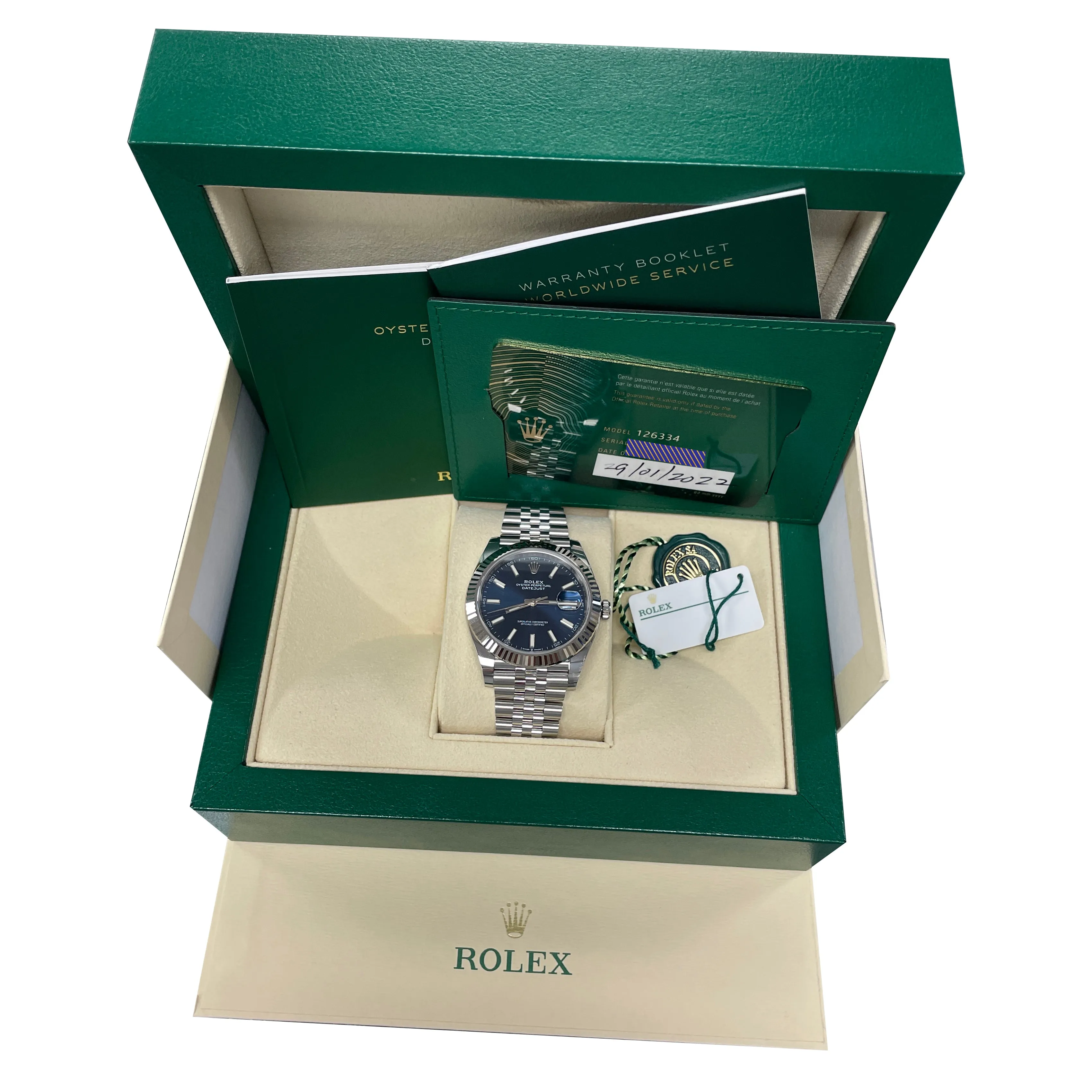 JAN 2022 NEW Rolex DateJust 41 Blue Stainless Steel Jubilee 41mm Watch 126334