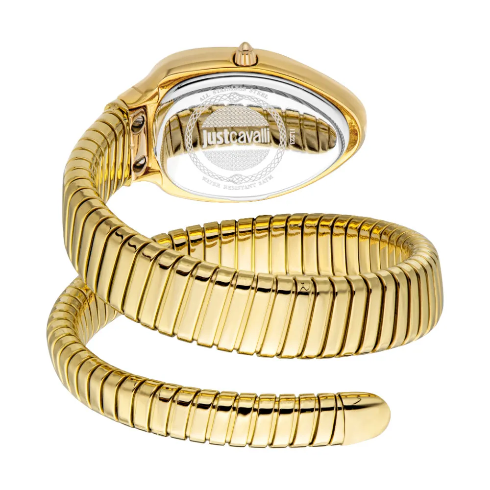 Just Cavalli Snake Shape Women's Gold Watch with Dark Green Dial