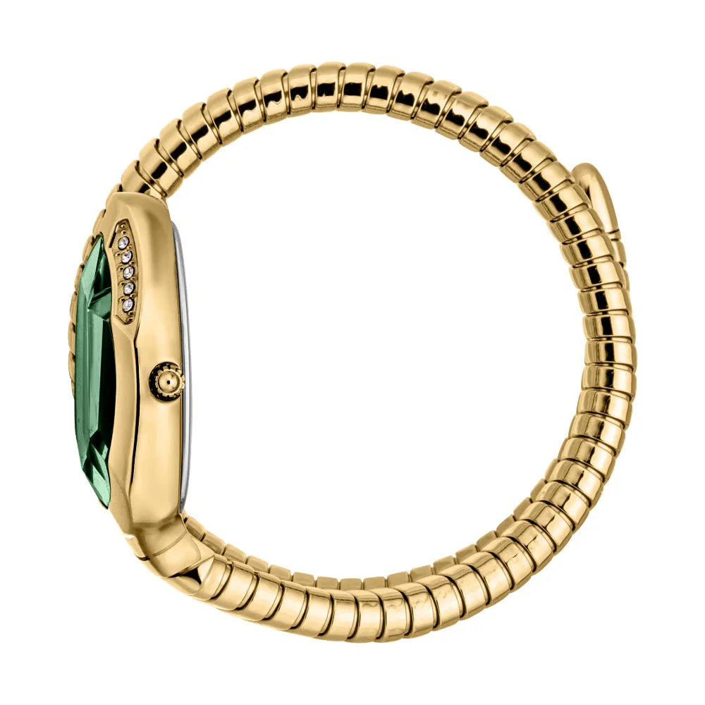 Just Cavalli Snake Shape Women's Gold Watch with Dark Green Dial