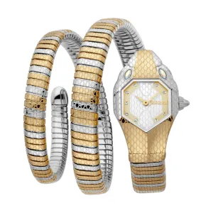 Just Cavalli Women Watch, Two Tone Silver & Gold Color Case, Silver Dial, Two Tone Silver & Gold Color Stainless Steel Metal Bracelet