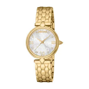 Just Cavalli Women's Watch with Gold Color Case and Silver Dial