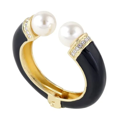 KAYMEN New Fashion Women 6 Colors Double Imitation Pearls and Rhinestones Enamels Bracelet Statement Bangle BR-03155 wholesale