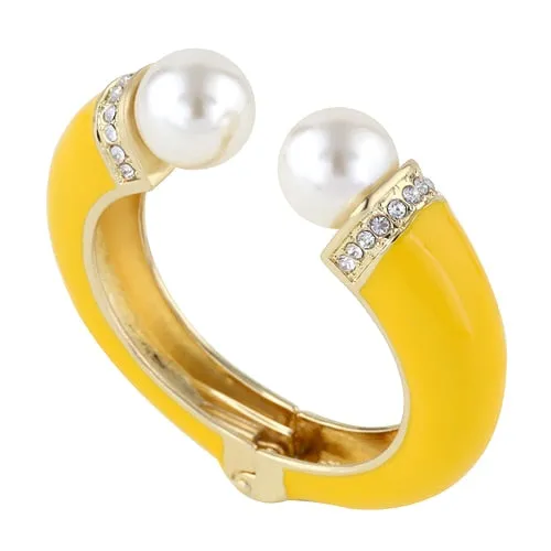 KAYMEN New Fashion Women 6 Colors Double Imitation Pearls and Rhinestones Enamels Bracelet Statement Bangle BR-03155 wholesale