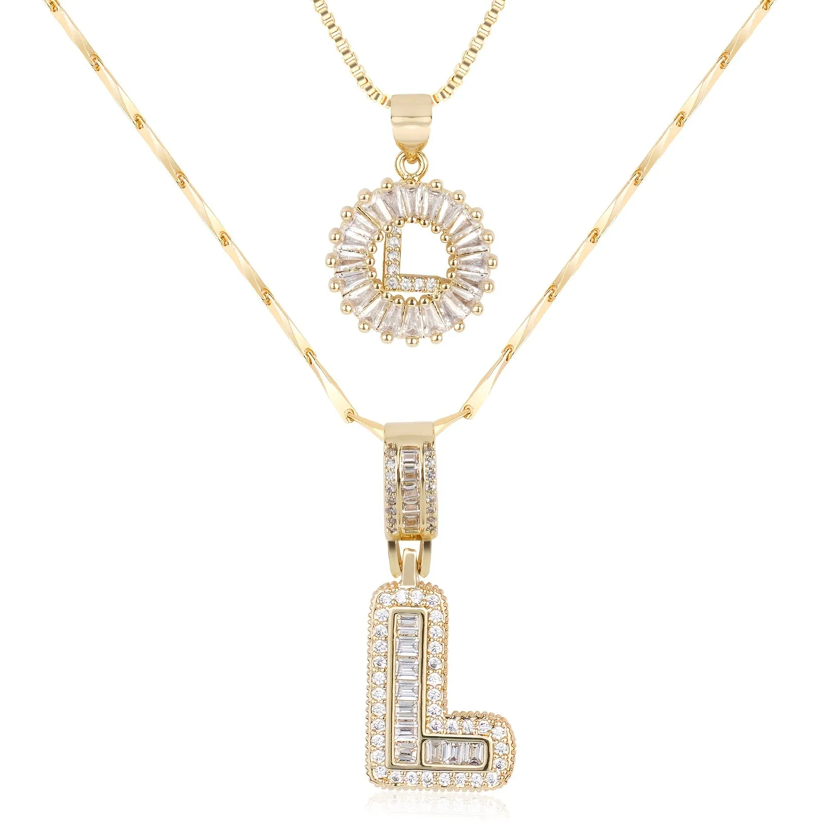 Keep & Share: 2pc 14k Diamond Letter Initial Necklaces