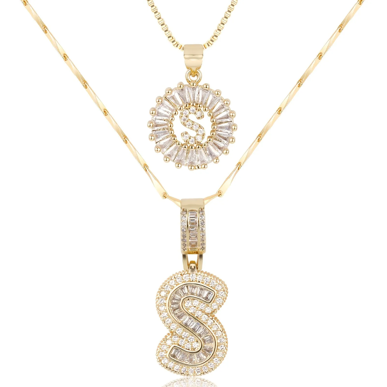 Keep & Share: 2pc 14k Diamond Letter Initial Necklaces