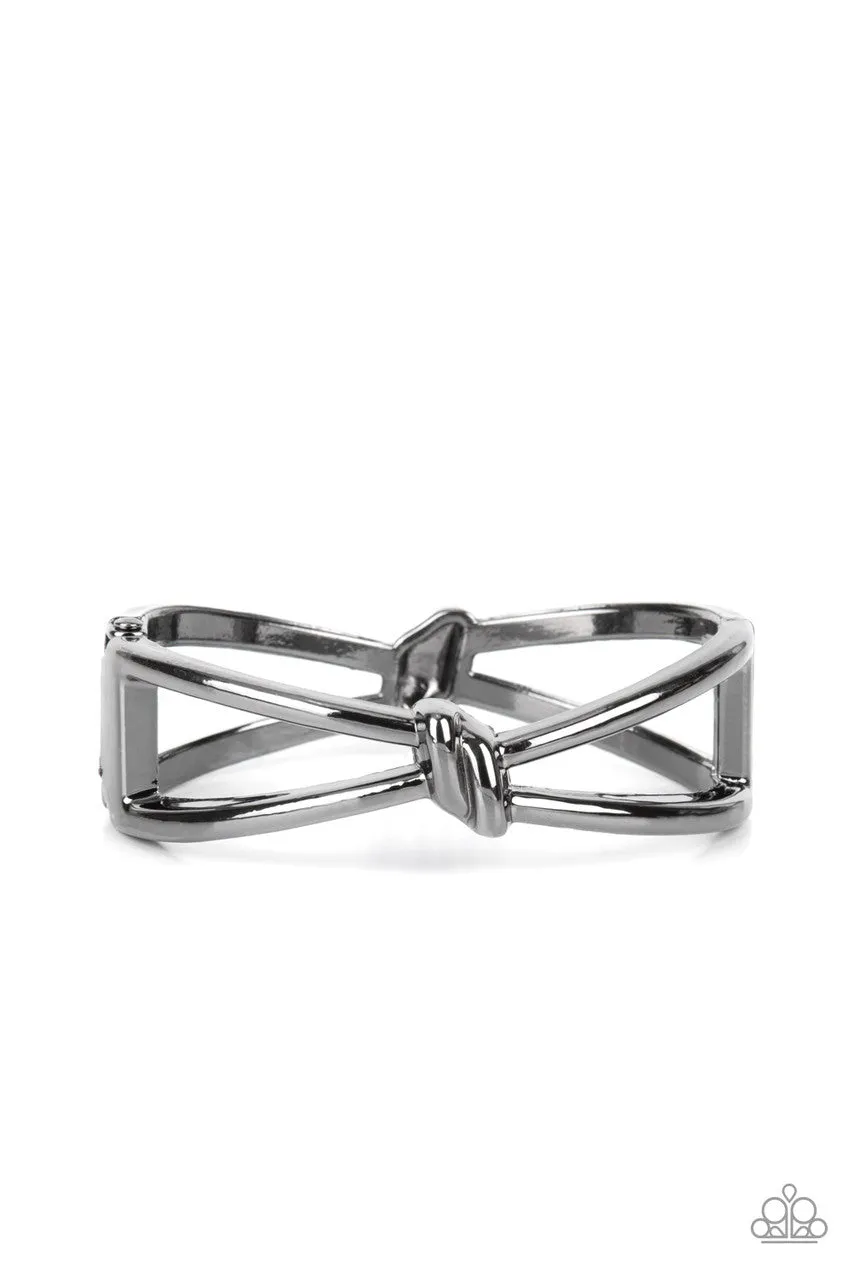 KNOT My First Rodeo - Black - Gunmetal Knotted Metal Paparazzi Hinge Bracelet