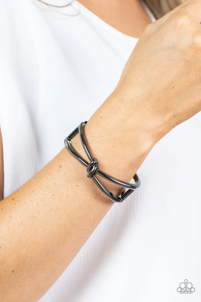 KNOT My First Rodeo - Black - Gunmetal Knotted Metal Paparazzi Hinge Bracelet