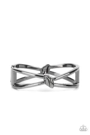 KNOT My First Rodeo - Black - Gunmetal Knotted Metal Paparazzi Hinge Bracelet