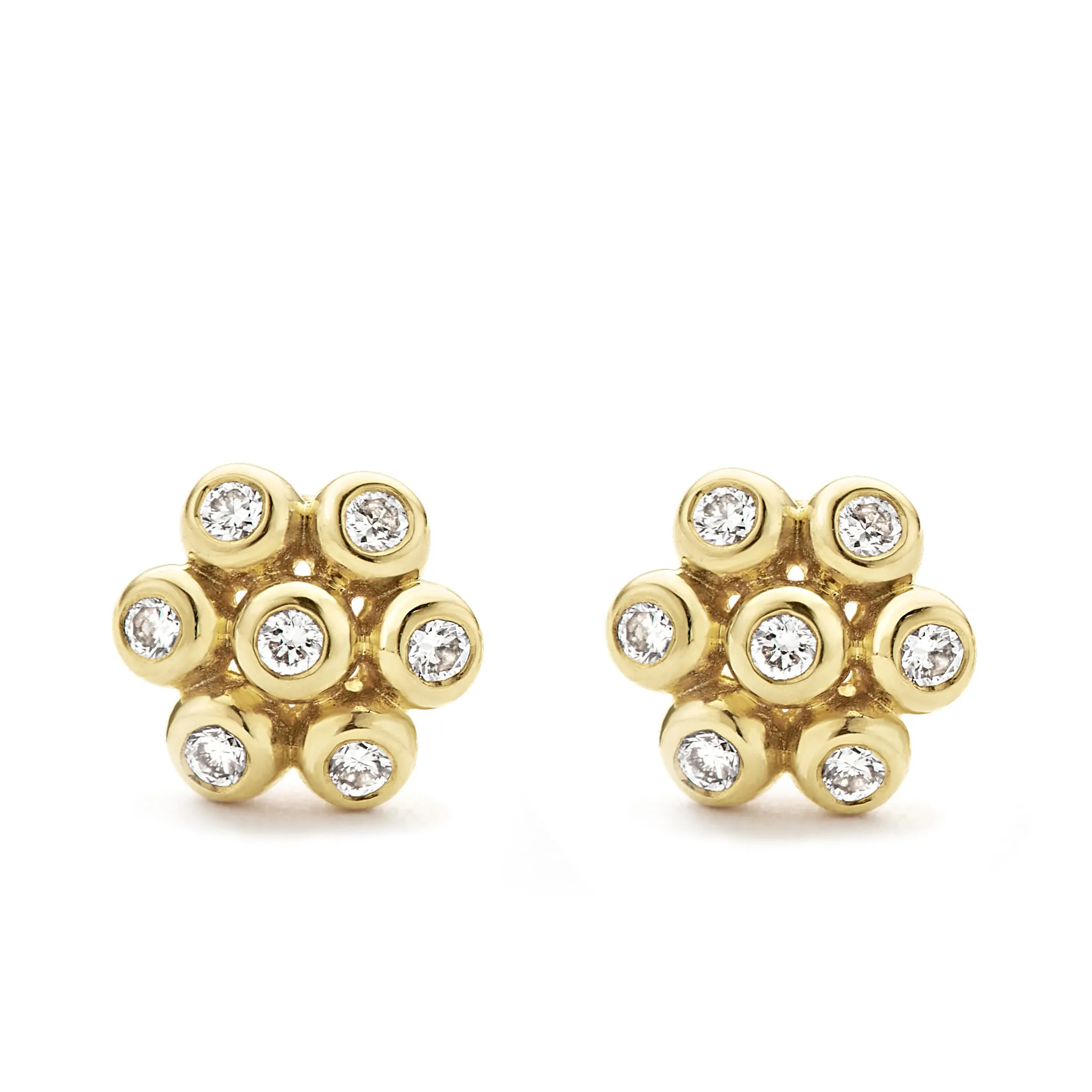KSL 18K Gold Flower Diamond Stud Earrings