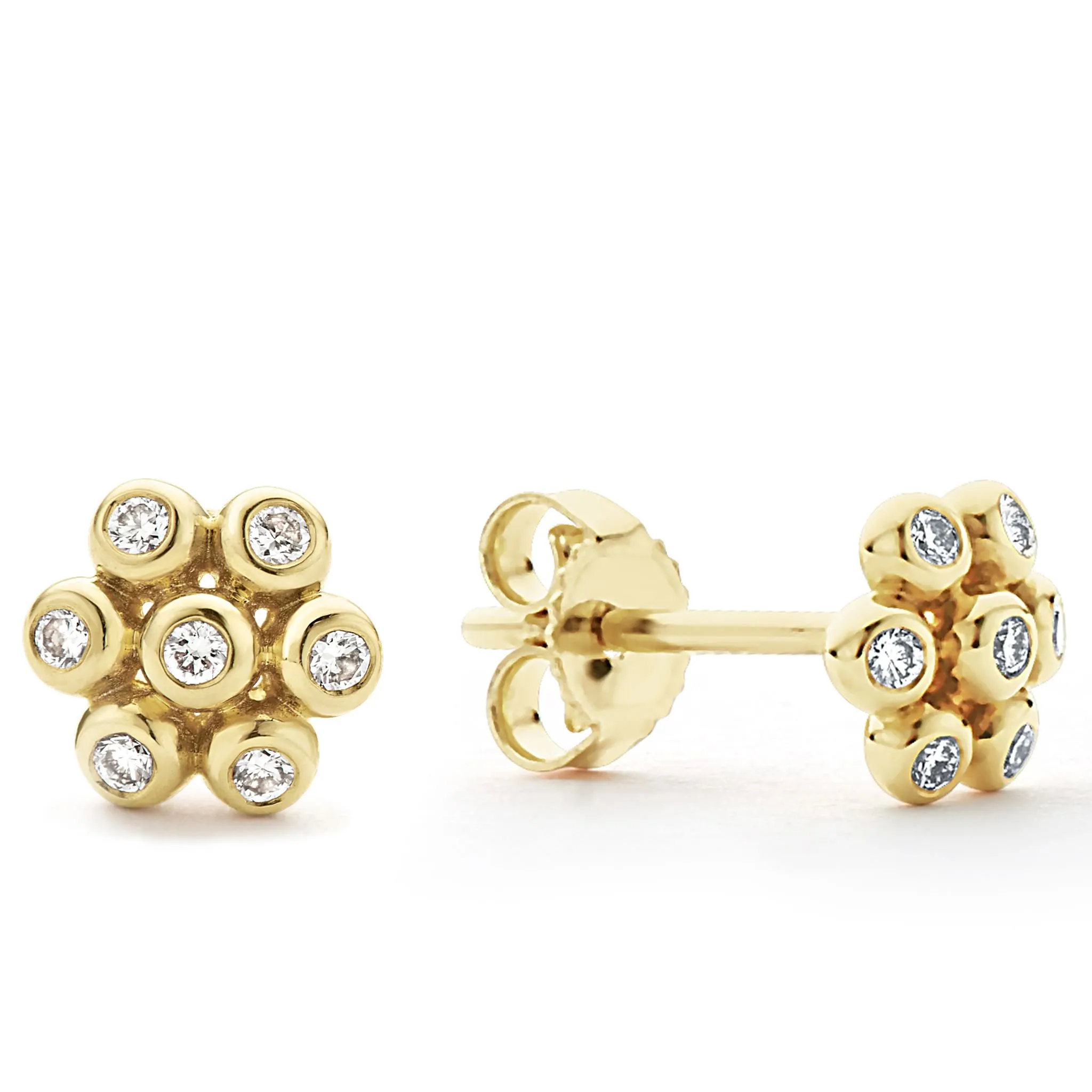 KSL 18K Gold Flower Diamond Stud Earrings