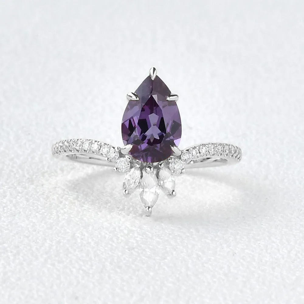 Lab Alexandrite & Moissanite Yellow Gold Ring
