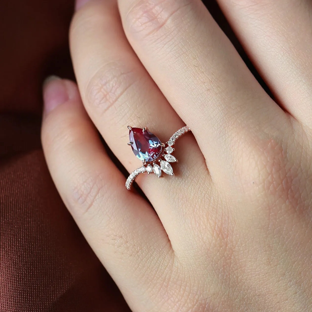 Lab Alexandrite & Moissanite Yellow Gold Ring