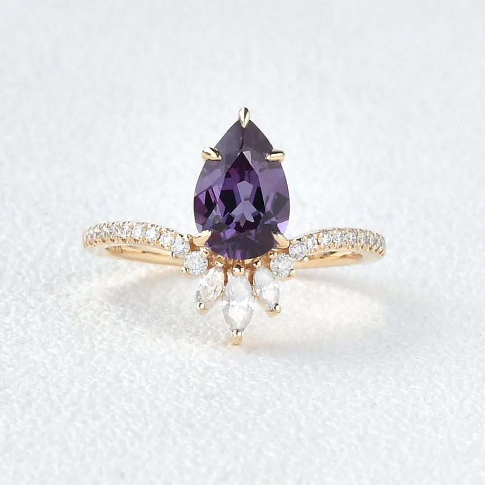 Lab Alexandrite & Moissanite Yellow Gold Ring