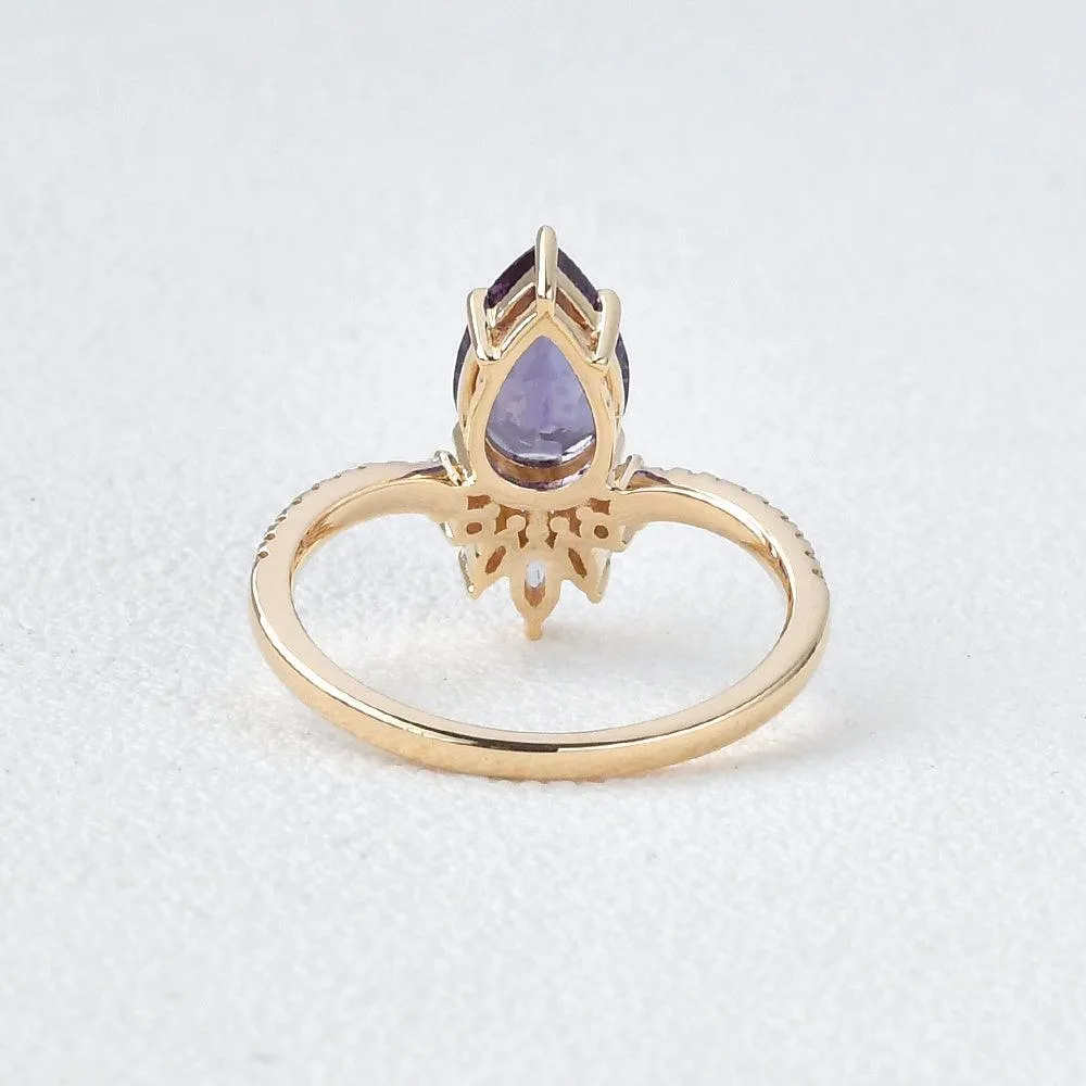 Lab Alexandrite & Moissanite Yellow Gold Ring