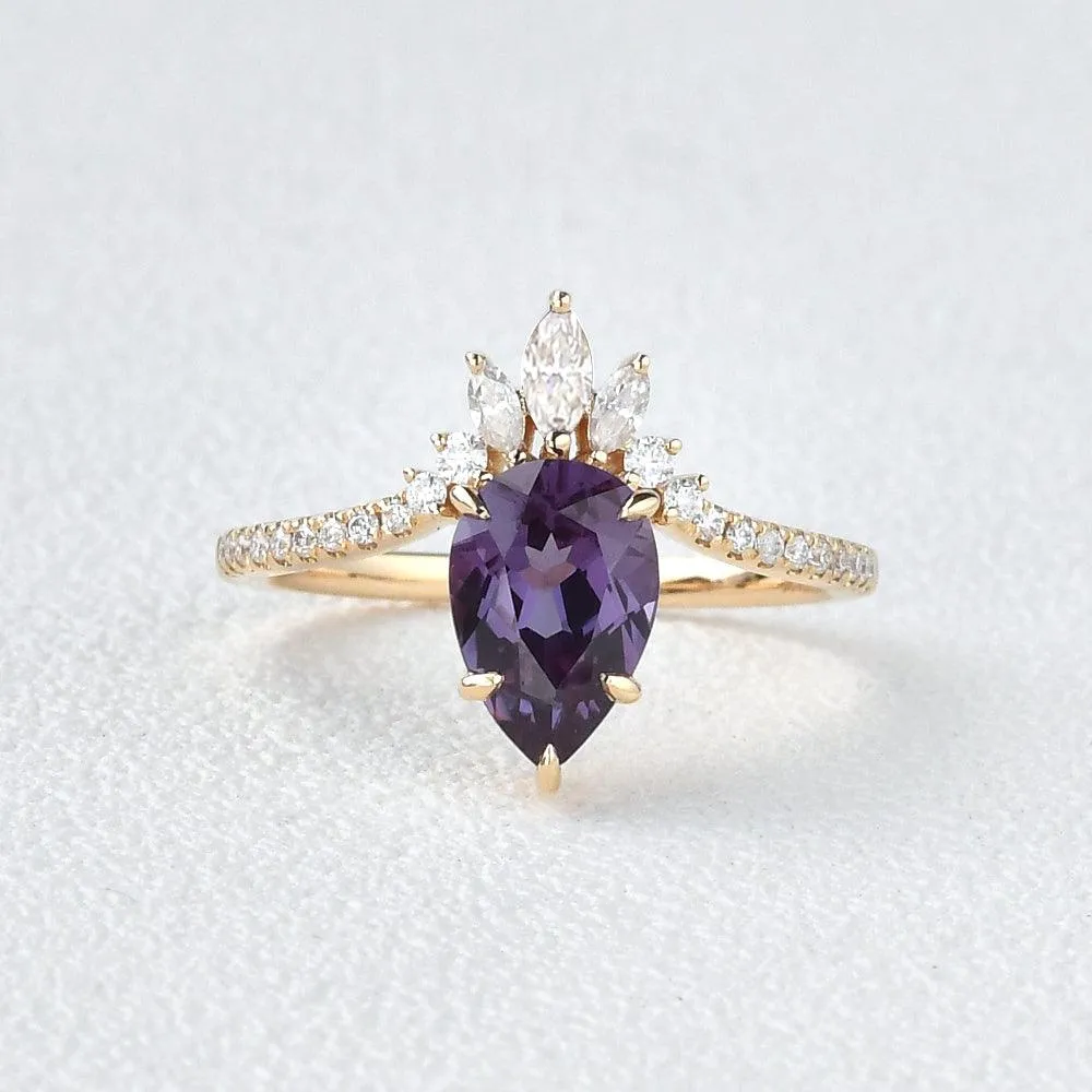 Lab Alexandrite & Moissanite Yellow Gold Ring