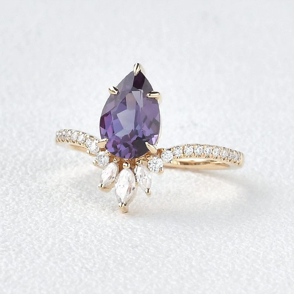 Lab Alexandrite & Moissanite Yellow Gold Ring